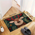 1pc Fluffy Christmas Deer Microfiber Bath Mat - Quick-Dry & Absorbent, Festive Holiday Design with Red Berries & Green Leaves.