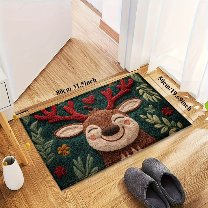 1pc%20Fluffy%20Christmas%20Deer%20Microfiber%20Bath%20Mat%20-%20Quick-Dry%20&%20Absorbent,%20Festive%20Holiday%20Design%20with%20Red%20Berries%20&%20Green%20Leaves%20-%20Image%207