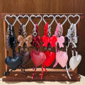 PU Leather Love Heart Bow Keychain Handmade Woven Rope Keyring Y2k Bag Chocolate Pendant Sports Hanging Accessories.