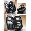 Women's Mirror Mini Cosmetic Bag Simple Waterproof Storage Box Black Double Layer Lingge Make Up Brush Beauty Organizer Supplies. 