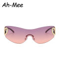 Cycling Rimless Y2K Sunglasses Men Women Trendy Gradient 2000'S Wrap Around Sun Glasses Punk One Piece Goggles Fashion Shades.