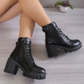 Winter New Fashion Comfortable Elegant Square with Women's Shoes Side Zipper Round Head Solid Color Simple Thick Heel Boots. 