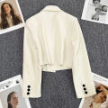 Xpqbb Black Cropped Blazers Woman Trend 2024 New All-match Notched Collar Crop Jacket Women Korean Chic Single Button Suit Coat. 