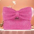 Women Straw Woven Handbag Zipper Closure with Bow Weaving Clutch Bag Versatile Female Party Wedding Bag. 