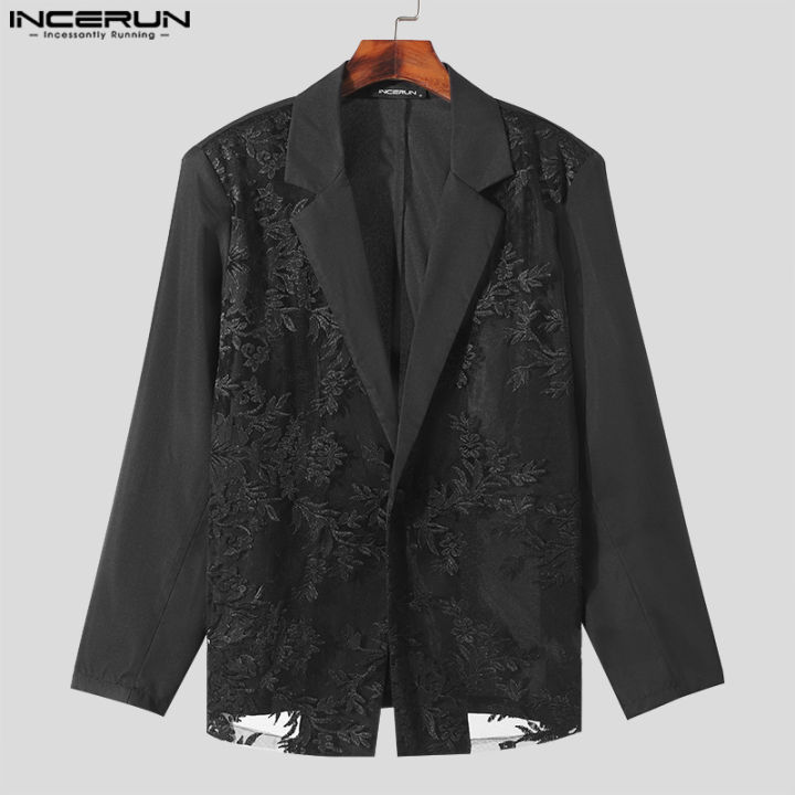 INCERUN%20Men%20Blazer%20Mesh%20Patchwork%20Lace%20Transparent%20Lapel%20Long%20Sleeve%20Casual%20Suits%20Men%20Streetwear%202024%20One%20Button%20Fashion%20Coats%20-%20Image%204
