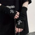 Punk Cross Pentacle Moon Pattern Long Fingerless Gloves Gothic Black Cuff Women Men Ninja Outdoor Cos Elbow Mittens Arm Warmers.
