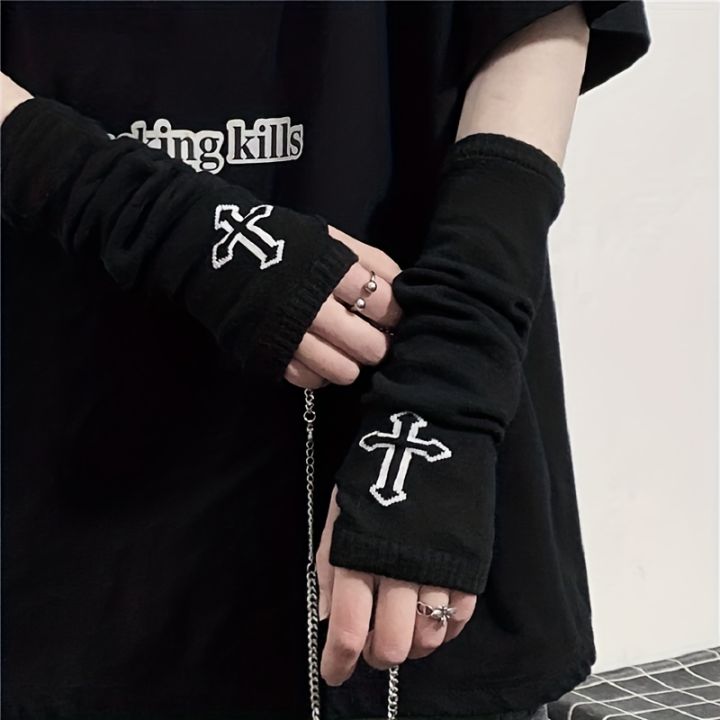 Punk%20Cross%20Pentacle%20Moon%20Pattern%20Long%20Fingerless%20Gloves%20Gothic%20Black%20Cuff%20Women%20Men%20Ninja%20Outdoor%20Cos%20Elbow%20Mittens%20Arm%20Warmers%20-%20Image%202