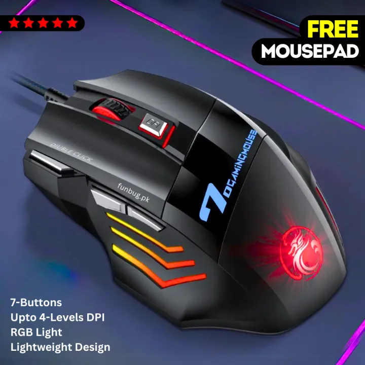 FunBug%207%20Buttons%20Sports%20Mechanical%20Wired%20Gaming%20Mouse%20RGB%20with%204-Levels%20DPI%20Control%20-%207%20Light%20Wired%20USB%20Optical%20Mouse%20with%20Side%20Buttons%20-%20Mouse%20with%20Pad%20for%20PC,%20Laptop,%20Computer,%20Gaming,%20Pubg%20Mobile%20-%20Image%202