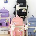 Autumn New Canvas Backpack Women's Korean Version Large Capacity Five-Piece Set Middle School Student Backpack College Student S.