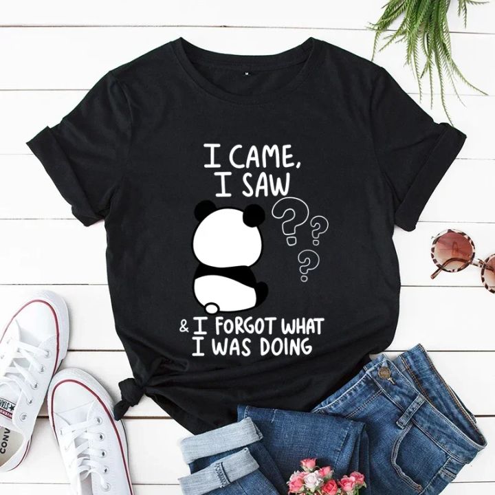 Women Tshirt Panda Lovely Trend Fashion Shirt Panda I Came I Saw Cartoon Female Graphic Sleeved Harajuku Streetwear Tops Tees