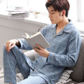 Cotton Men Pajamas Set of Autumn Winter Long-Sleeved Cardigan Plus Size Men Models of Home Clothing Plaid Sleepwear 2PCS/Set. 