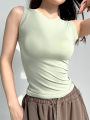 AOSSVIAO 99% Cotton Tops 2025 Neck Summer Basic Shirts White Black Casual Sport Vest Off Shoulder Green Women's Tank Top. 