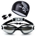 Adult Swimming Glasses Kit Coated Lens Anti Fog Swim Goggles + Cap + Case + Nose Clip + Ear Plugs Men Women Coated Lens Anti Fog. 
