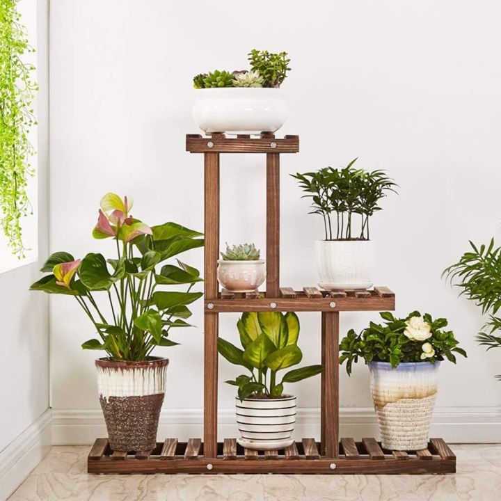 3 Layer Wooden Stepping Flower Display Stand, Garden Flower Staging Plant Stand Storage Rack 31.9x10.2x29.5in