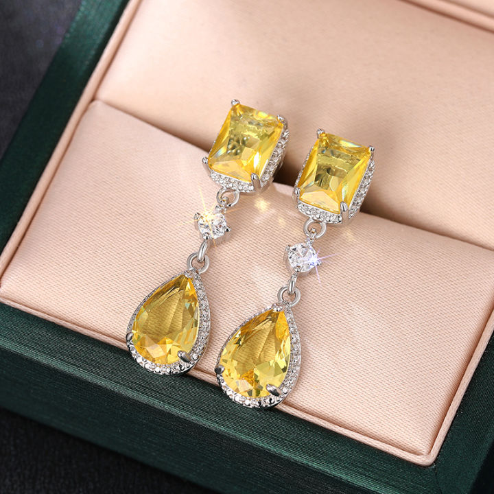 Huitan%20Fresh%20Pink/Yellow%20Cubic%20Zirconia%20Dangle%20Earrings%20for%20Women%20Temperament%20Elegant%20Female%20Earrings%20Engagement%20Wedding%20Jewelry%20-%20Image%203