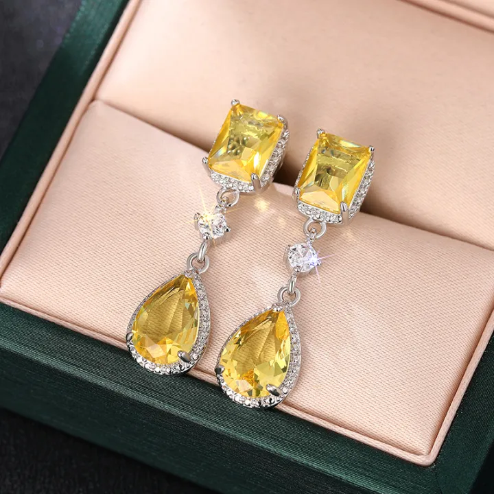 Huitan%20Fresh%20Pink/Yellow%20Cubic%20Zirconia%20Dangle%20Earrings%20for%20Women%20Temperament%20Elegant%20Female%20Earrings%20Engagement%20Wedding%20Jewelry%20-%20Image%203