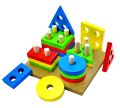 Intellectual Geometric Shape Matching Four Column Blocks Educational & Learning Toys, Wooden Geometric Shape Sorter Puzzle. 