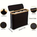 Foldable Toilet Paper Holder with Lid Large Capacity Space-Saving Bathroom Organizer Durable Wood Frame Gray Fabric Finish. 