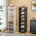 Metal Frame Shoe Rack Multi-Tier Fabric Shelves Space Saving for Sneakers Sandals Entryway Easy Assembly Holiday Storage.