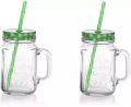 2pcs Glas Mansion Jar with Straw, 430 ml Set of 2, Mock Tail jar/Smoothie jar/Juice Jar (Random Color). 
