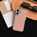Simple Red Plaid Grid Pattern Acrylic Material Glossy Surface Silver-Plated Phone Case for iPhone 13 14 15 16 17 Pro Max. 