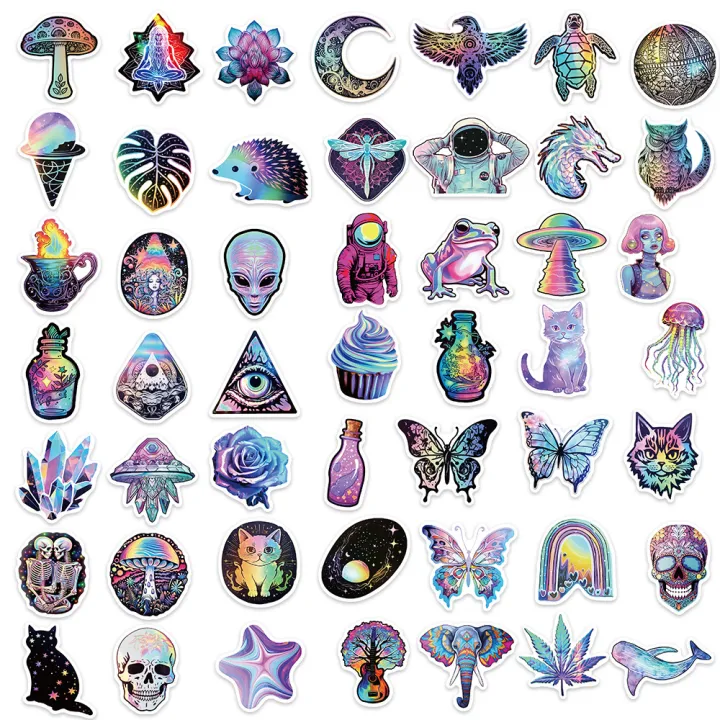 50PCS%20Laser%20Cartoon%20Psychedelic%20Graffiti%20Stickers%20for%20DIY%20Luggage%20Laptop%20Skateboard%20Motorcycle%20Bicycle%20Stickers%20-%20Image%202
