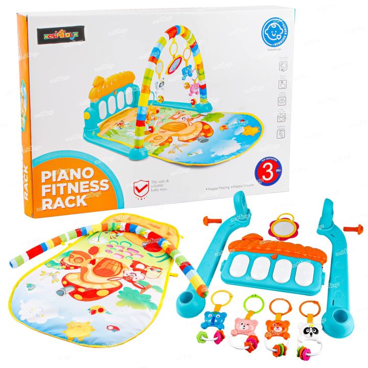 Baby Play Mat Gym & Fitness Rack with Hanging Rattles Lights & Musical Keyboard Mat Piano Multi-Function