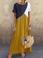Women Dresses Long Maxi Dresses for women Vestidos Casual Dress Beach Patchwork Color Short Sleeve Loose Casual Plus Size Dress. 