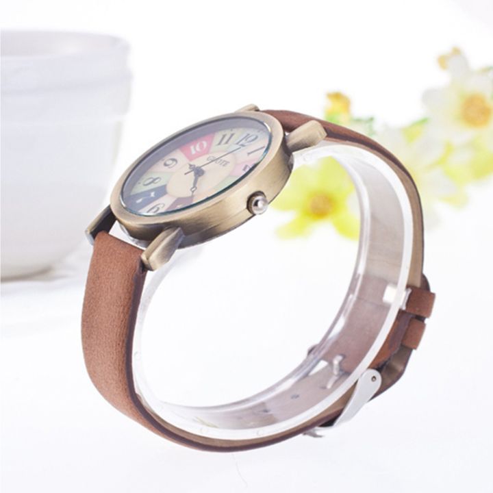 Women'S%20Quartz%20Watch%20Rainbow%20Color%20Digital%20Clock%20Wood%20Grain%20Turntable%20Top%20New%20Famous%20Retro%20Casual%20Leather%20Strap%20Student%20%20-%20Image%203