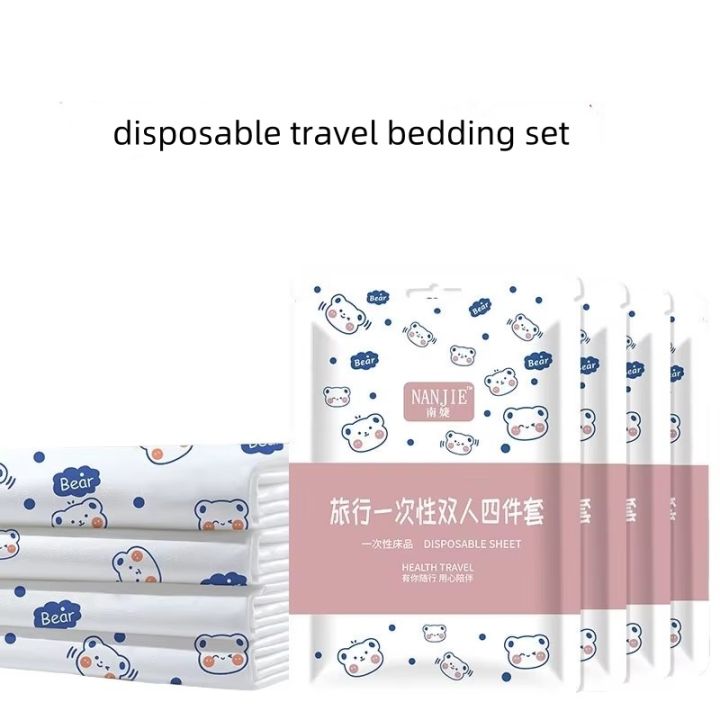 Non-Woven Bedding Set Disposable Duvet Cover 3/4pcs Bed Sheet Travel Anti-Dirty Waterproof Hotel Portable Travel Bedding Set
