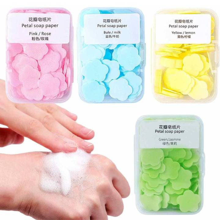 6 Boxs Petal Soap Paper Sheets Portable Disposable Antibacterial Hand Sheet Box Hand Bath Soap for Hiking Camping Outdoor Travel