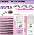 Lash Extension Kit 120 PCs Mix Eyelash Extension Kit Lash Clusters Individual Lashes with Lash Bond and Seal Tweezer for Beginner. 