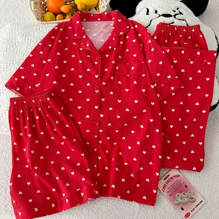 Women%20Pajamas%20Sets%20Short%20Sleeve%20Nightwear%20Top%20and%20Pants%20Sleepwear%203%20Piece%20Pjs%20Loungewear%20Fashion%20Print%20Pyjamas%20Set%20Nightwear%20-%20Image%205