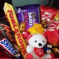 Chocolate Uncommon Gift Box with Mini Teddy Bear & Rose, High QualityChocolates. 