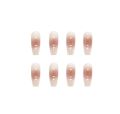 24 Pcs long gradient nude fake  Nails with Glue DIY Art Design False Nails Wearable Nails Stylish Pattern Artificial Nails by HBI. 