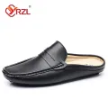 YRZL Loafers Summer Slip on Half Shoes for Men Leather Slippers Casual Breathable Comfy Loafers Moccasins Brown Black Beige. 