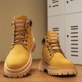 2025 New Men's Big Yellow Boots Durable Anti - Skid Sole High - Top Chunky Sole Winter Fleece Lined British Work Boots Motorcycl. 