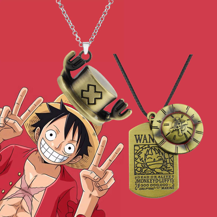 Anime One Piece Necklace Luffy Straw Hat And Dog Tag Pendant Men 