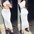 Womens Dress Sets Long Sleeve Crop Tops And Mid Calf Skirt Suit Fashion 2PCS Set Slim Office Lady Autumn Suits Clothing Q2418.