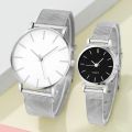 2pcs Stainless Steel Quartz Watches For Women Men Leisure Fashion Golden Ladies Clock Wristwatch.