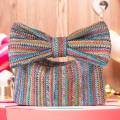 Women Straw Woven Handbag Zipper Closure with Bow Weaving Clutch Bag Versatile Female Party Wedding Bag. 