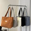 Women Corduroy Tote Bag with Pockets Compartments Large Capacity Shoulder Bags Casual Shopping Bag Handbags for School Work. 