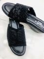 Trendy Black Slip-On Heels for Women - Comfortable Nylon, Eid Collection.