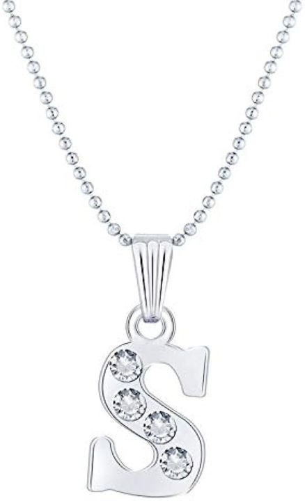 Silver Alphabet S Metal Locket For Girls & Boys Stone Design Pendant ...