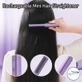 "2 in 1 Wireless Hair Hot Comb - Mini Rechargeable, Cordless Hair Straightener & Curler with Ceramic Tourmaline Ionic Technology, Anti-Static Detangling, and Digital Temperature Control - Portable and Travel-Friendly Styling Tool". 