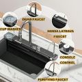 (Alkhaleej) Kitchen Sink, 304 Stainless Steel Nano Waterfall Sink, Home Sink Vegetable Basin Single Sink, with Pull-Out Faucet, Cup Washer. 