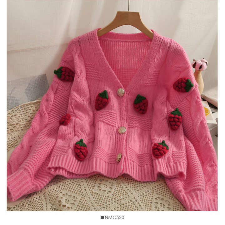 Strawberry%20Cardigan%20Sweater%20Chunky%20Knit%20Button%20Front%20Cute%20Strawberry%20Soft%20Sweet%20Sweaters%20Jacket%20Teen-girl%20Women%20Fairycore%20Outfit%20-%20Image%205