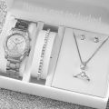 6PCS/Set Women's Watch Fashion Silver Steel Band Analog Quartz Watches Diamond Jewelry Set（Without Box）. 