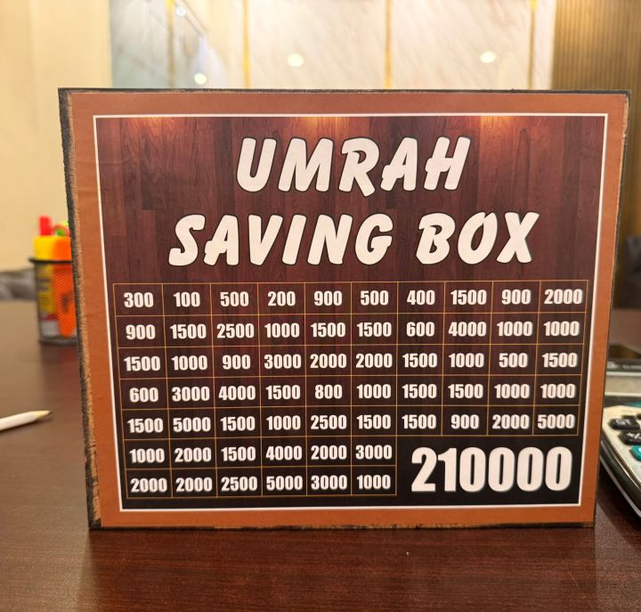 Umrah Saving Box - Wooden Islamic Money Saving Box - 280 Days | Daraz.pk