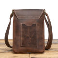 Genuine Leather Retro Sling Crossbody Bags Men Phone Key Organizer Bag Wallet Men's Flip Magnetic Buckle Shoulder Bag.